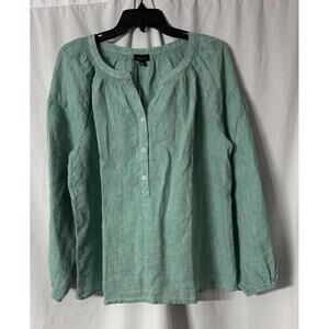 NWT Talbots Womens Long Sleeve Button Green Linen Top Blouse Shirt Plus Size X‎